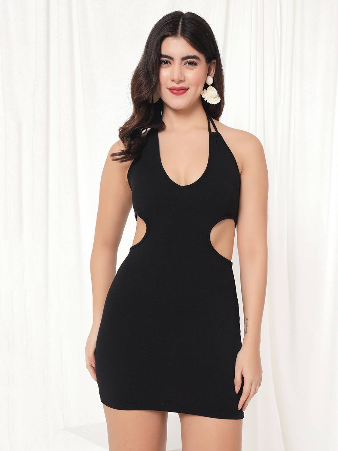 TANDUL Women Black Bodycon Mid Thigh Dress - Image 1
