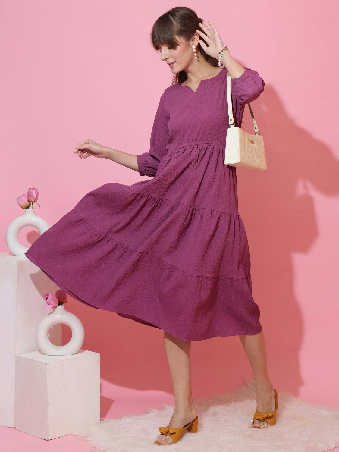 Image of Sheetal Associates Women Fit and Flare Purple Midi /Calf Length Dress