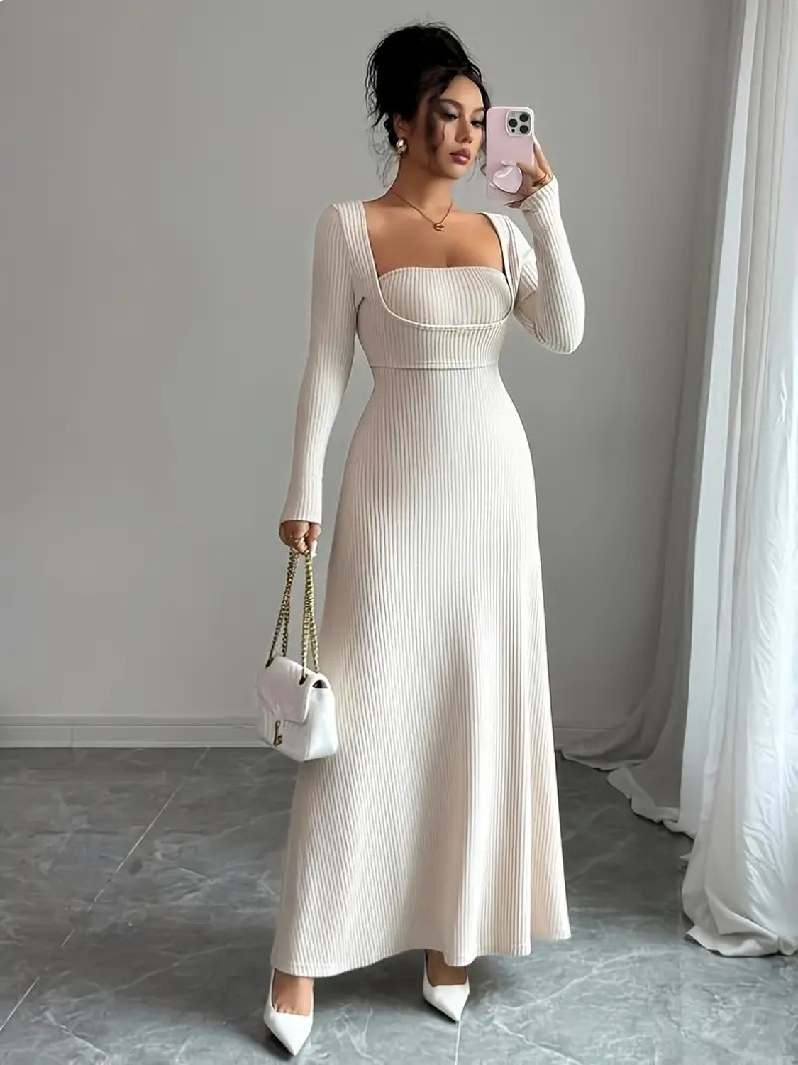 Image of WANQUILA Women Fit and Flare Beige Maxi /Full Length Dress