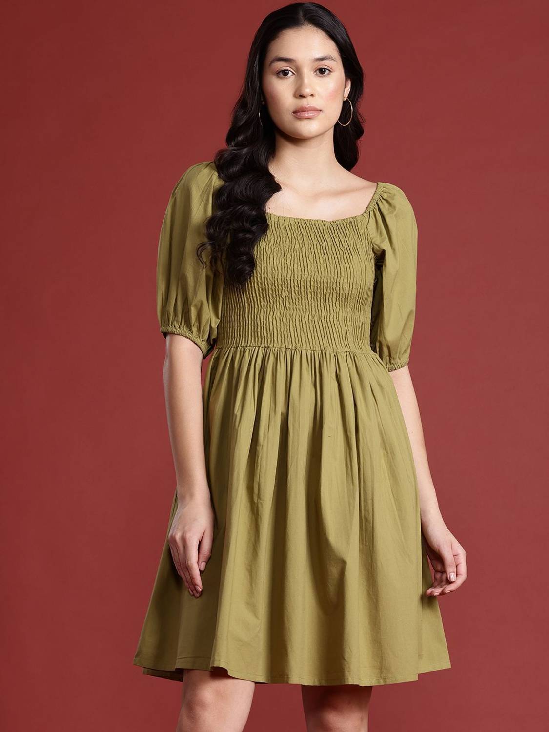 all about you Women Fit and Flare Green Above Knee/Mid Thigh Length Dress