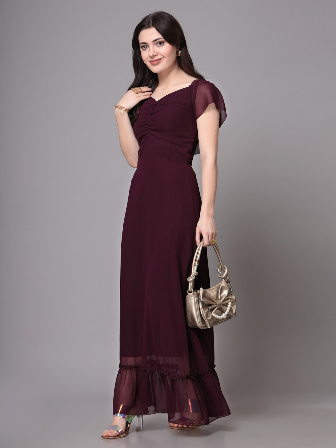 Image of METRONAUT Women Maxi Purple Full Length Dress