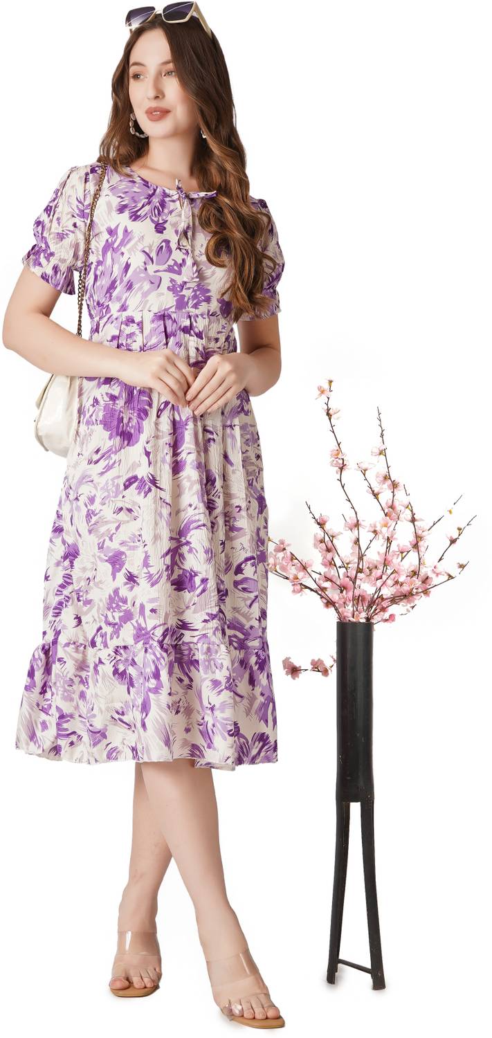 AKSHA CREATION Women Fit and Flare Purple Midi/Calf Length Dress