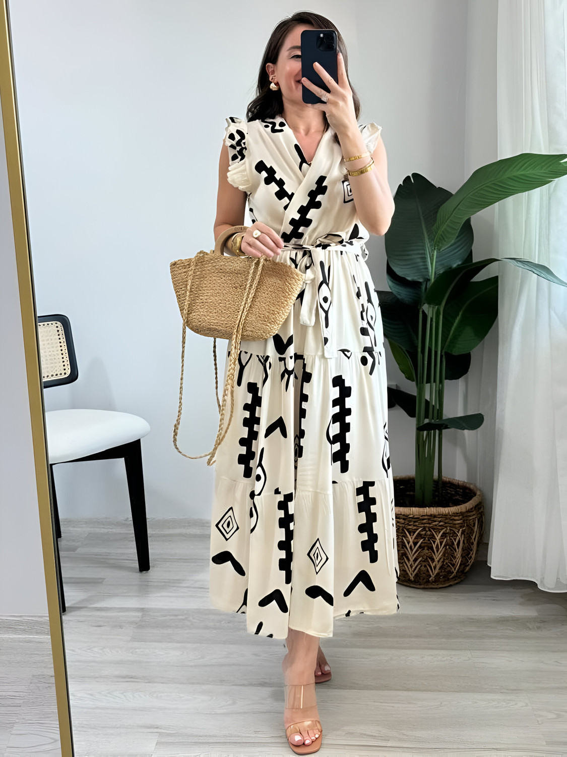 Image of METRONAUT Women Fit and Flare White Midi /Calf Length Dress
