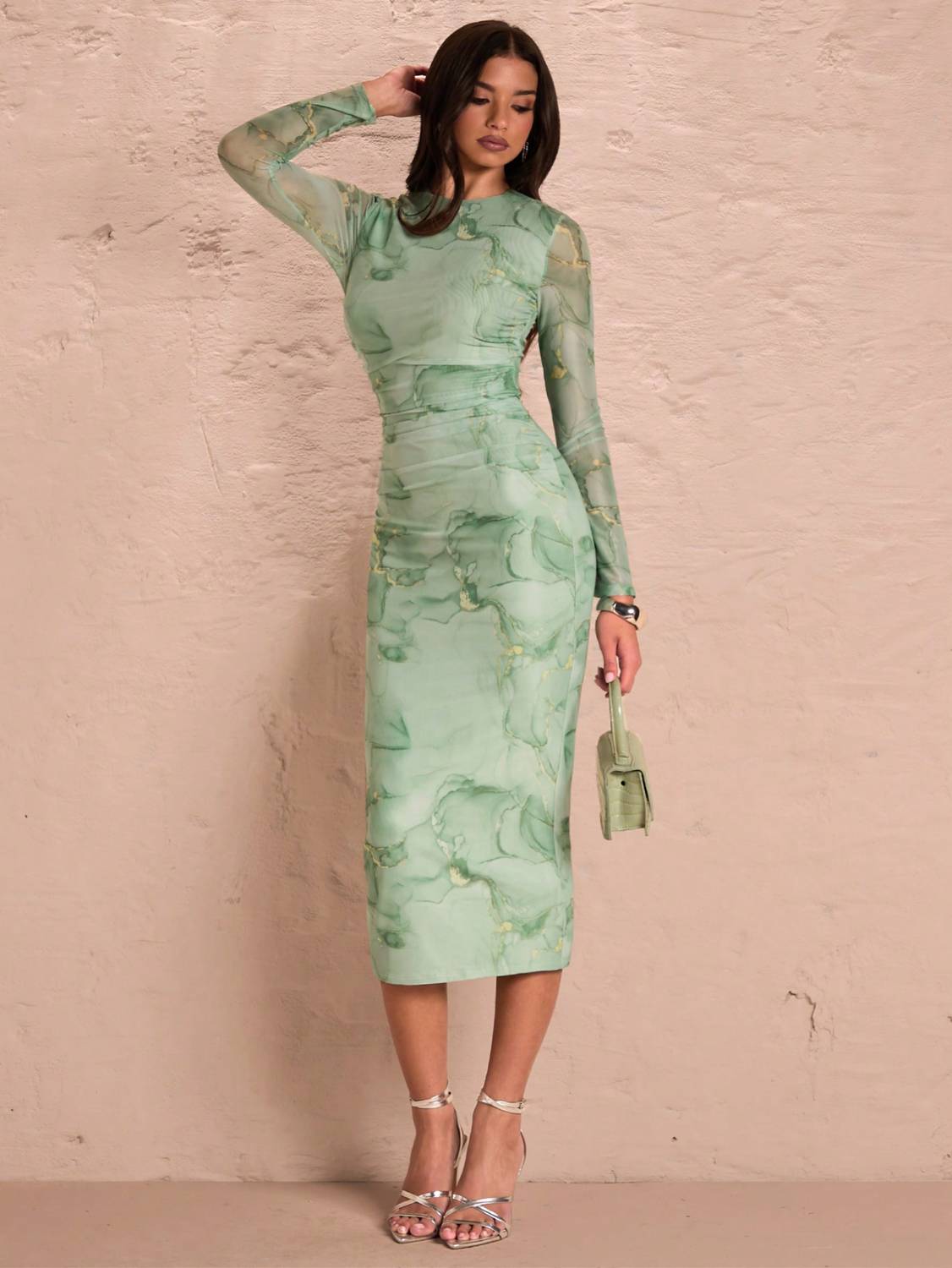 FASHION YARI Women Green Bodycon Midi Dress - Image 1