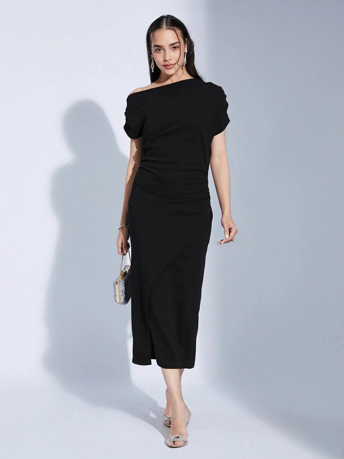 Image of Selvia Women Bodycon Black Midi /Calf Length Dress