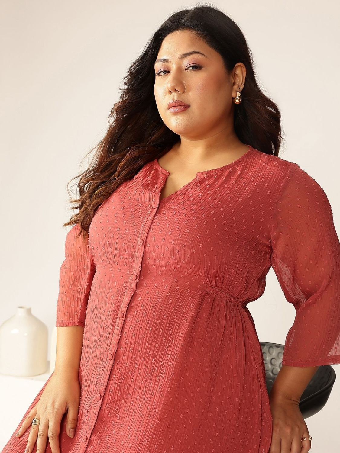 Image of Janasya Women A-line Pink Midi /Calf Length Dress