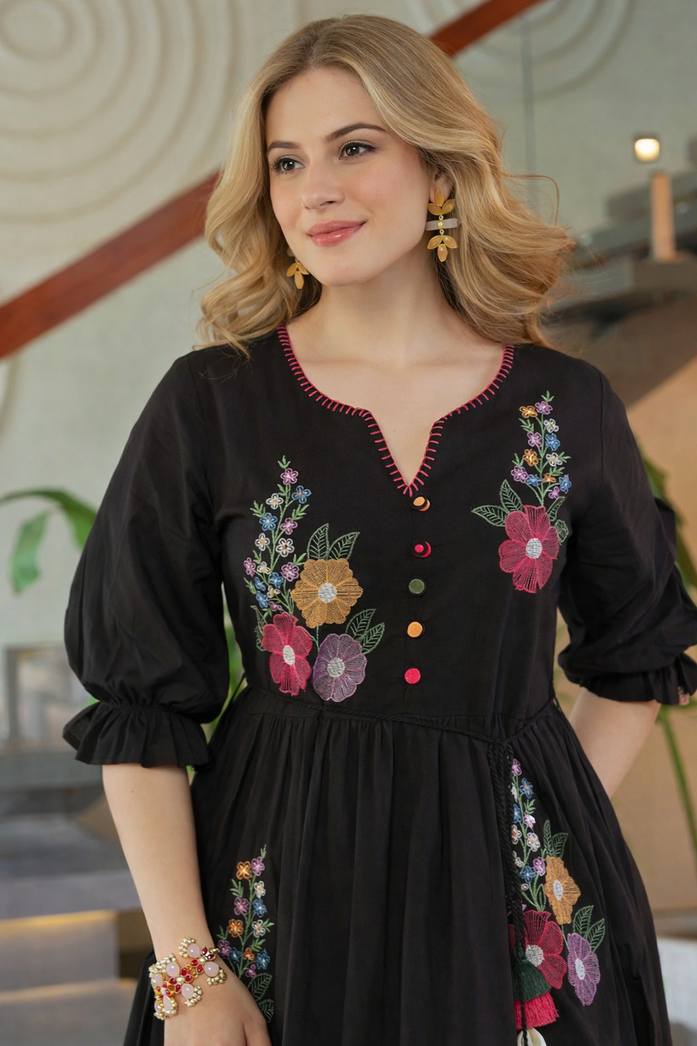 Image of tckty Women Tiered Black Midi /Calf Length Dress