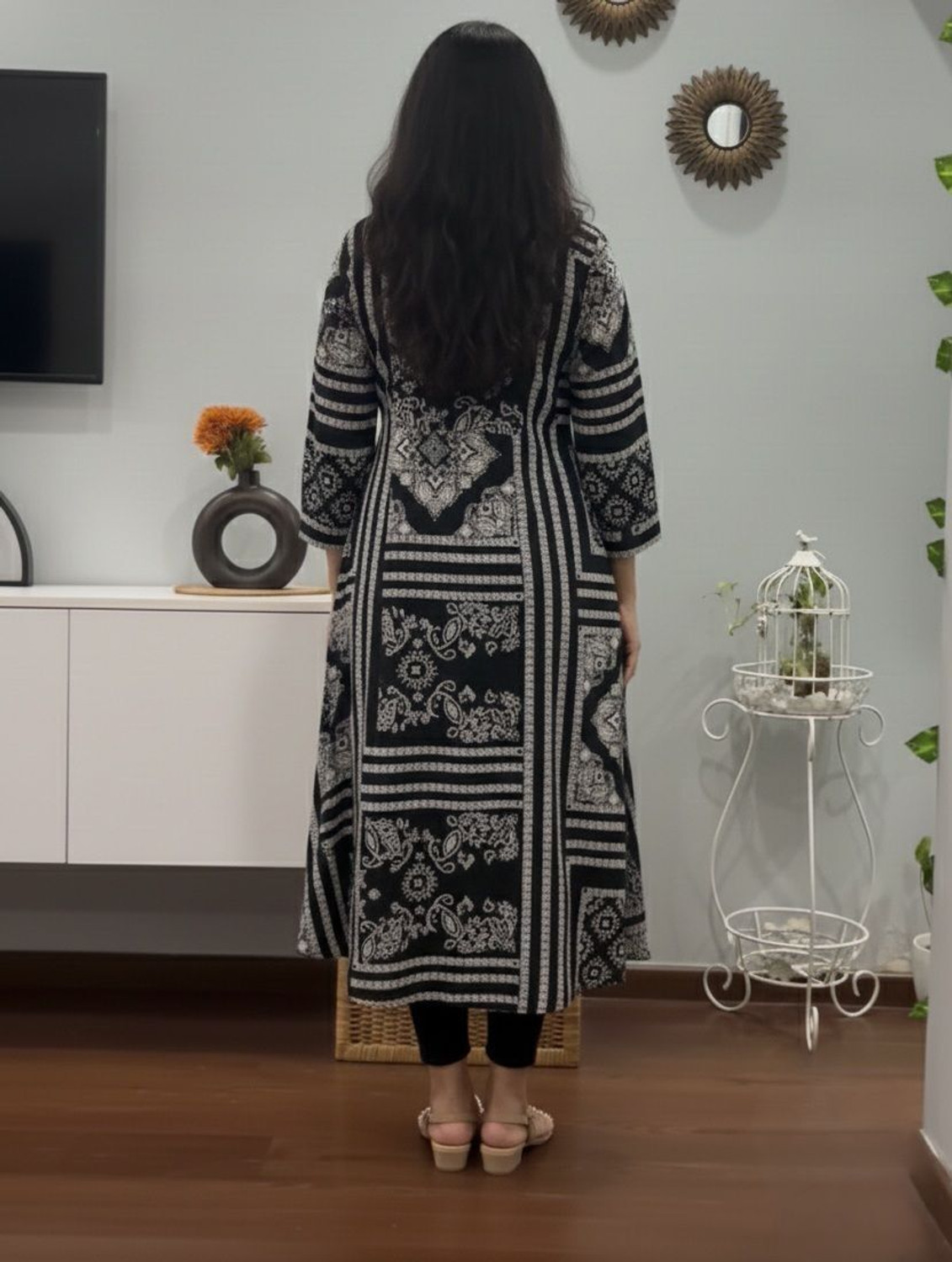 Image of Chaukas Women A-line Black Below Knee Dress