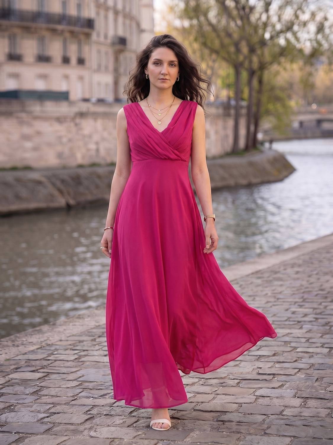 AAYU Women Fit and Flare Pink Maxi/Full Length Dress