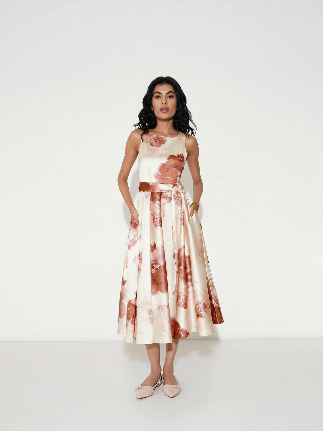 Annabelle by Pantaloons Women A-line Beige Below Knee Dress