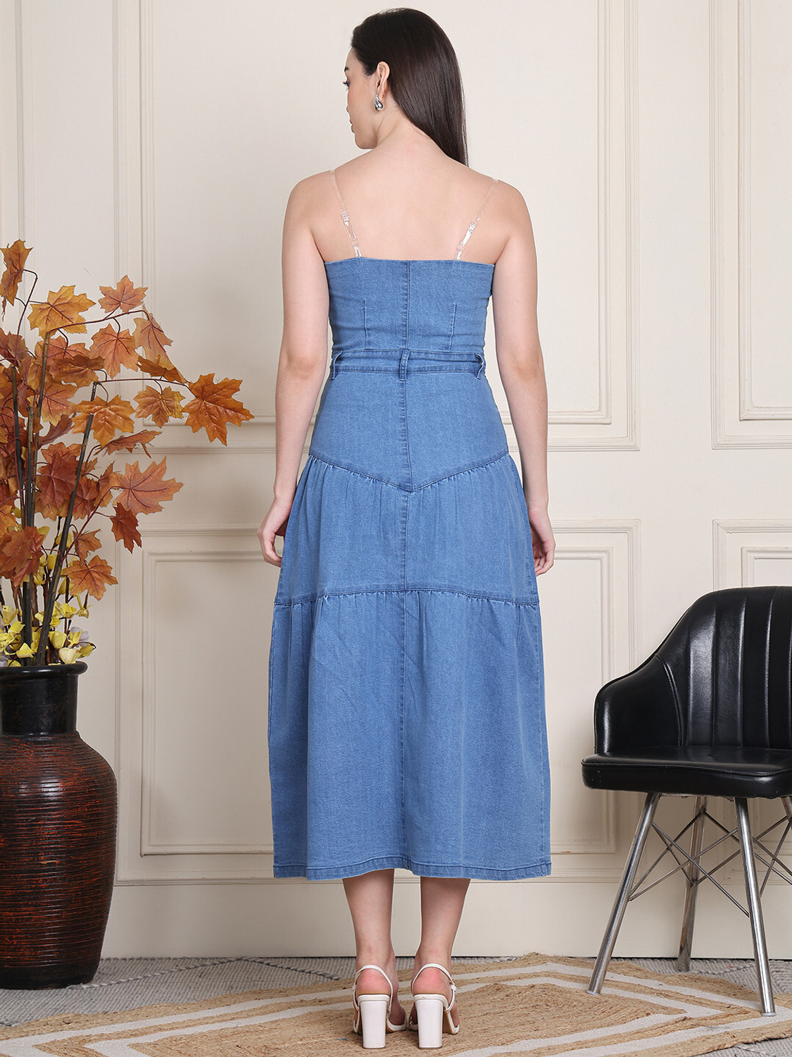 Image of Puella Women Fit and Flare Light Blue Below Knee Dress