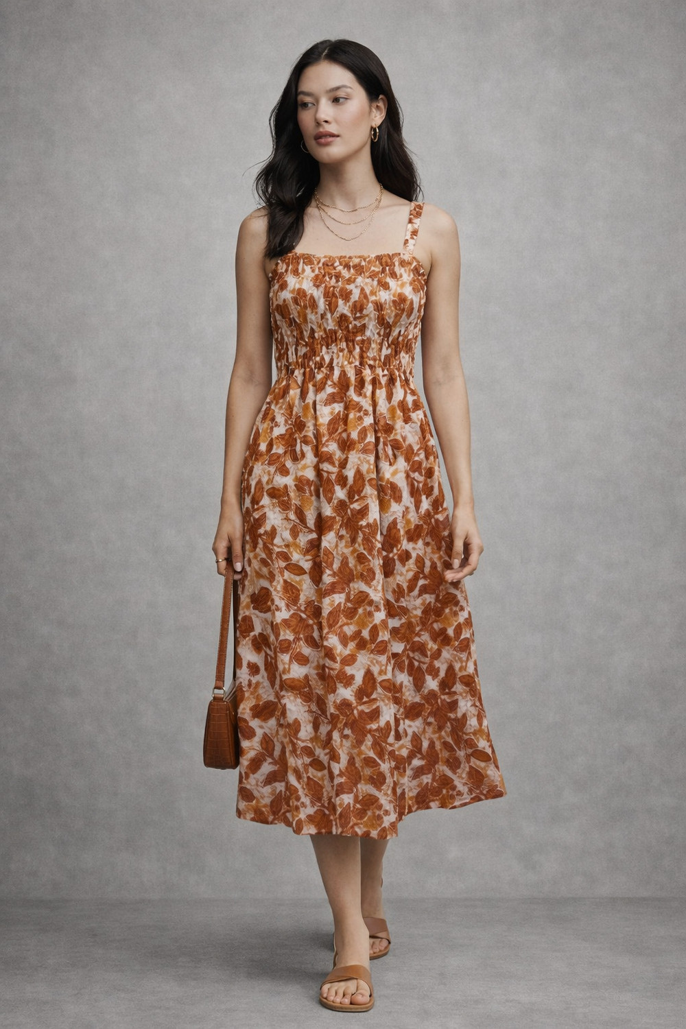 Image of JKMisti Women Fit and Flare Brown Midi /Calf Length Dress