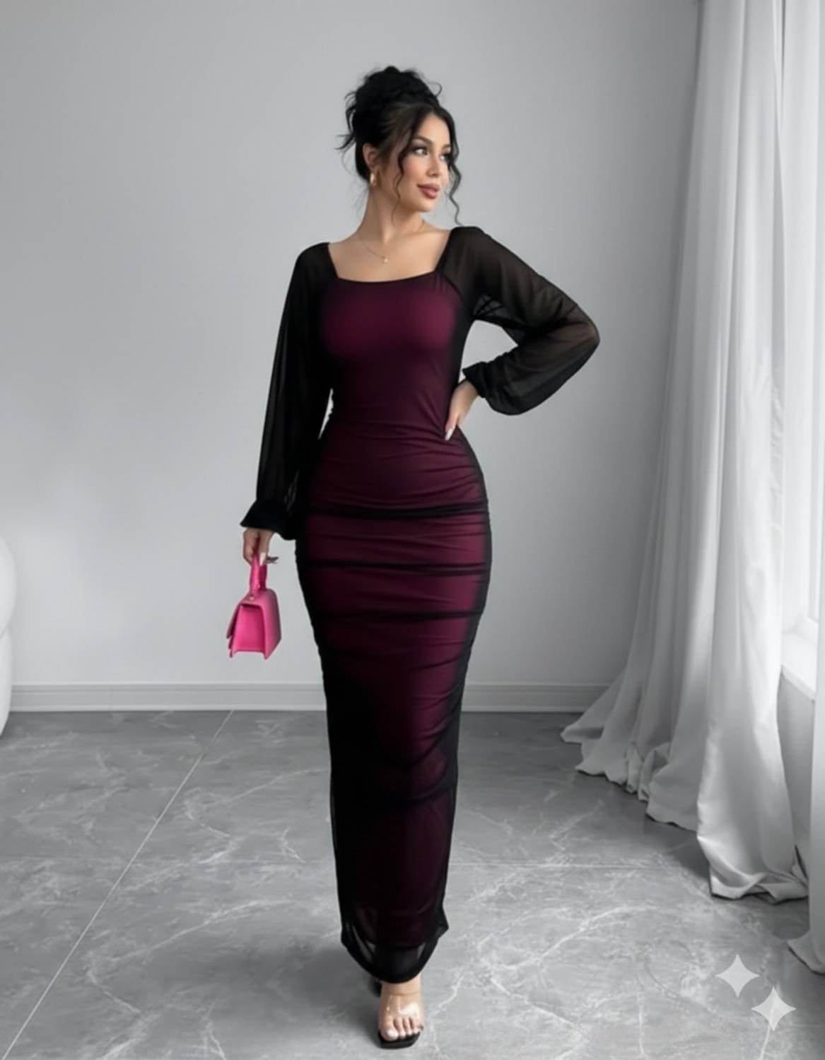 Siren Knitt Women Bodycon Maroon Maxi Dress - Image 3