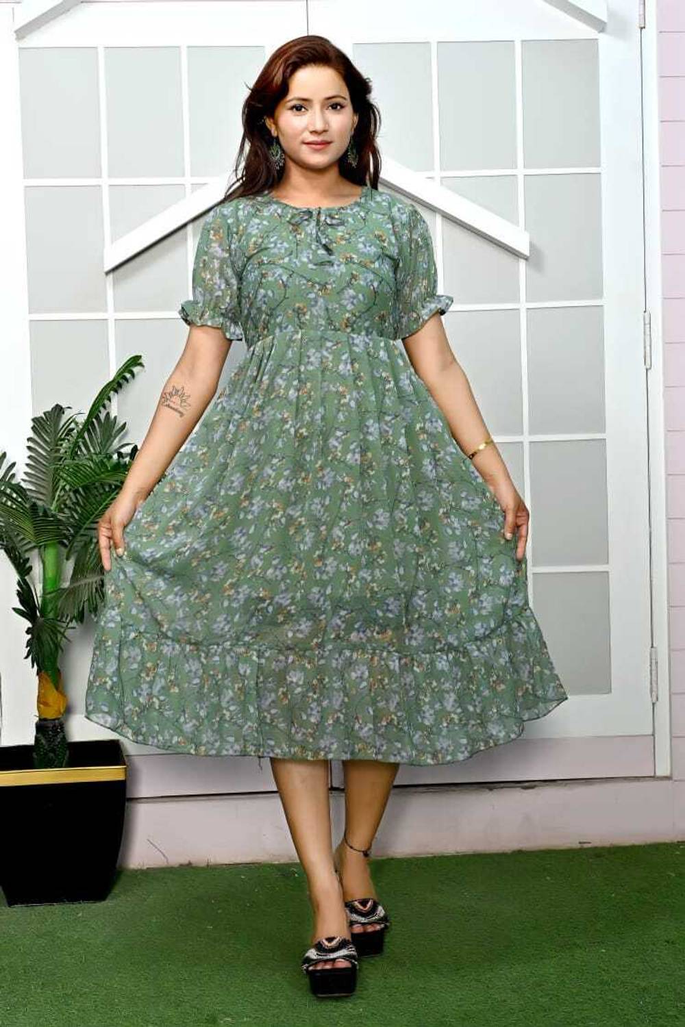 THREEQUEEN Women Fit and Flare Multicolor Midi/Calf Length Dress