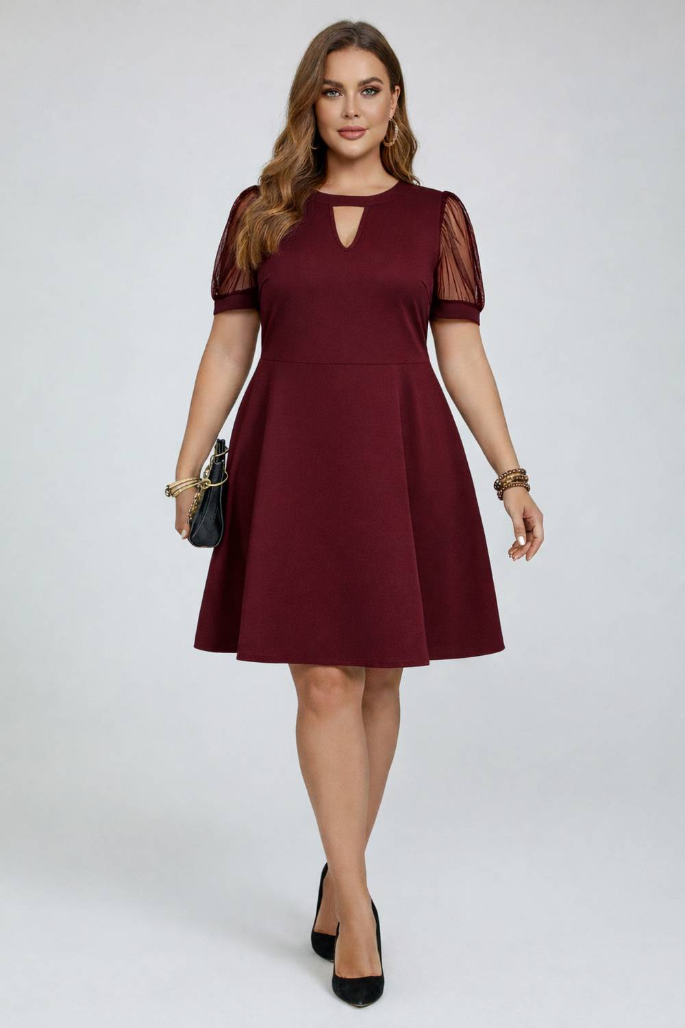 C4D Women Fit and Flare Maroon Midi/Calf Length Dress