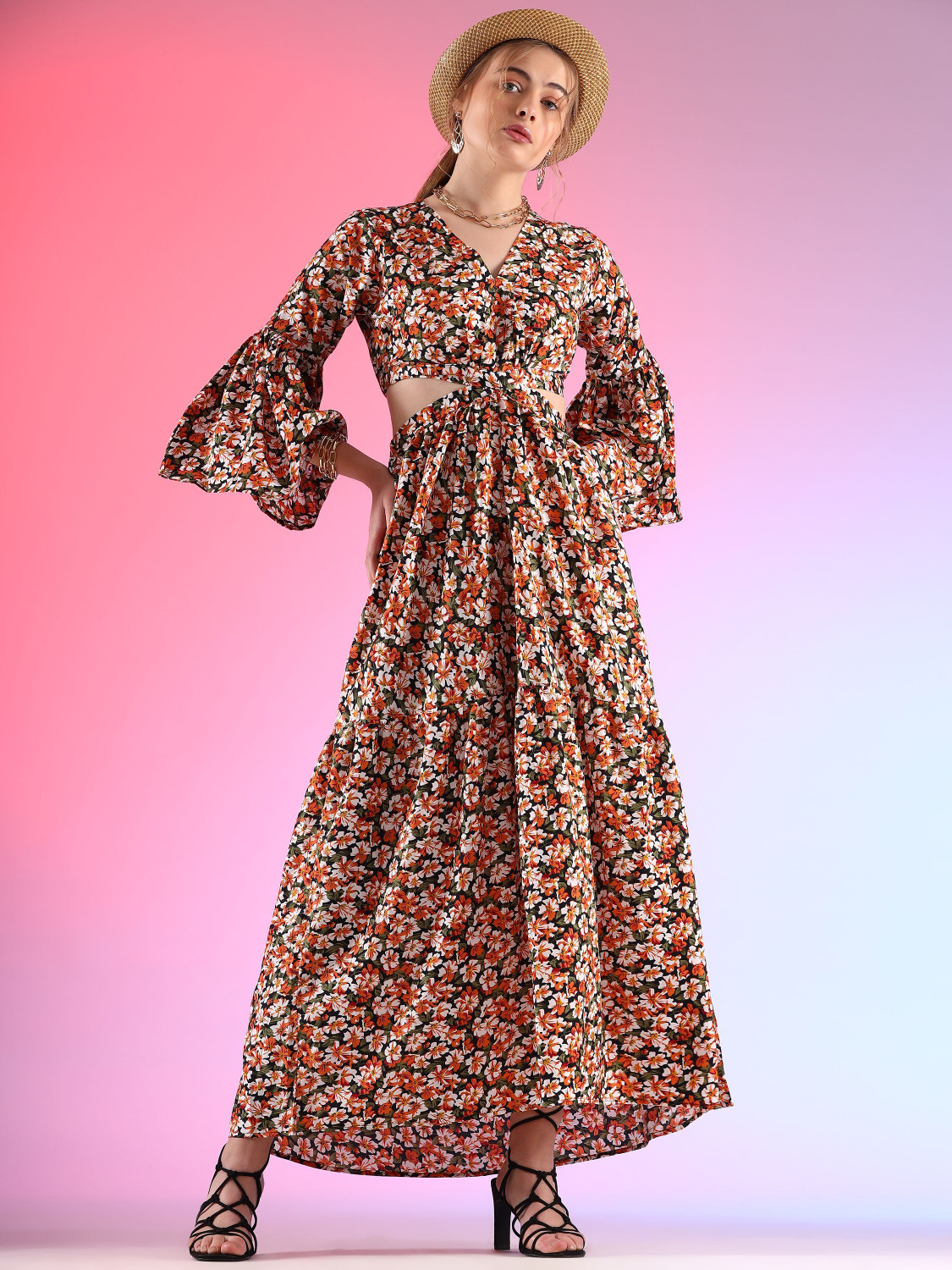 Image of Sheetal Associates Women Fit and Flare Multicolor Maxi /Full Length Dress