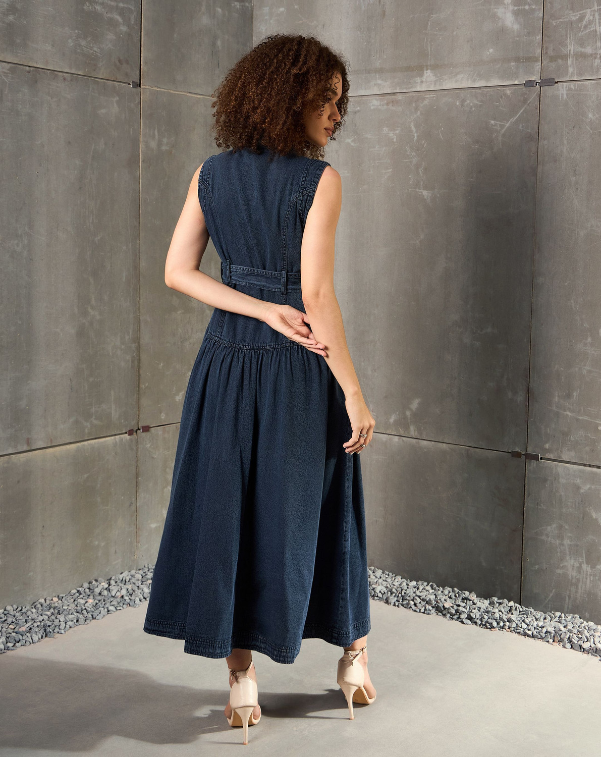 Image of SASSAFRAS Women Fit and Flare Blue Maxi /Full Length Dress