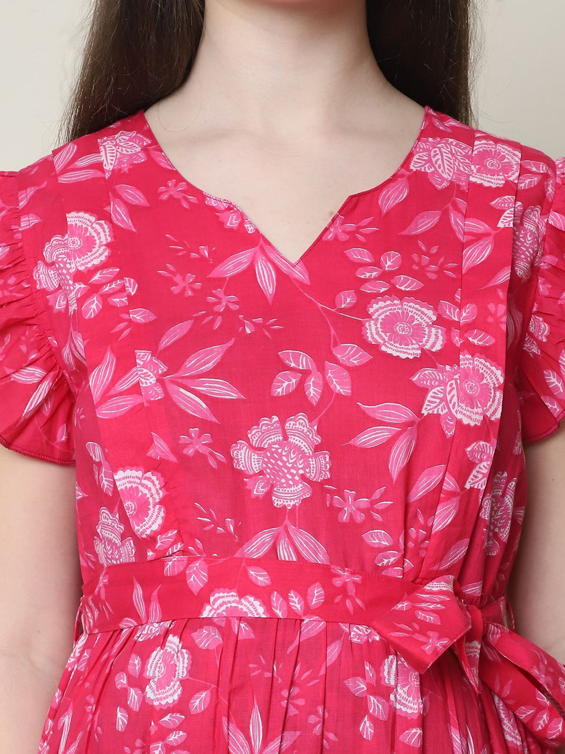 Image of FREMPY Women Fit and Flare Pink Midi /Calf Length Dress