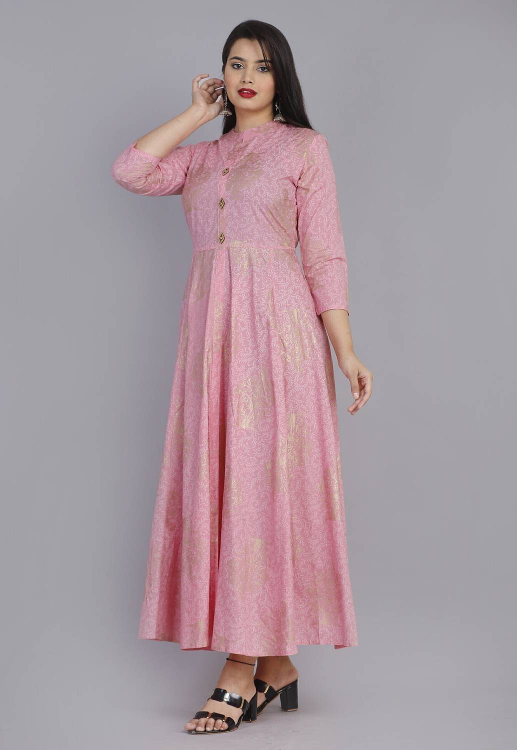 AnviTextile Women Fit and Flare Pink Maxi/Full Length Dress