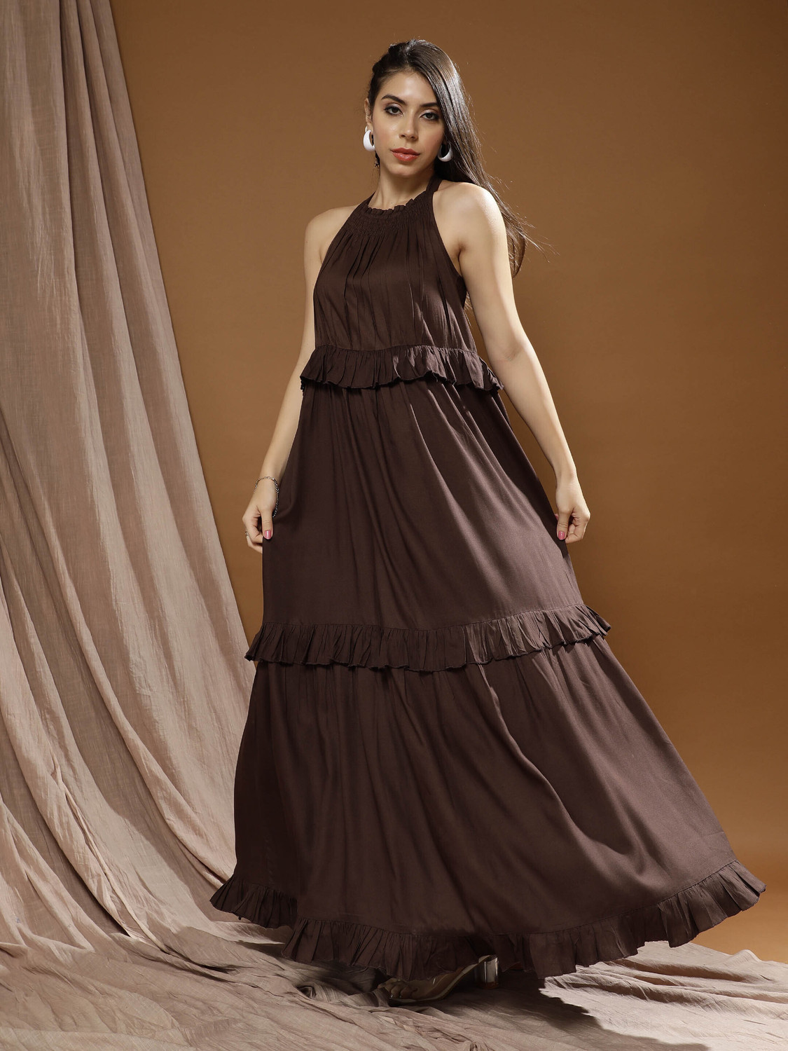 Image of ATHENA Women Maxi Brown Full Length Dress