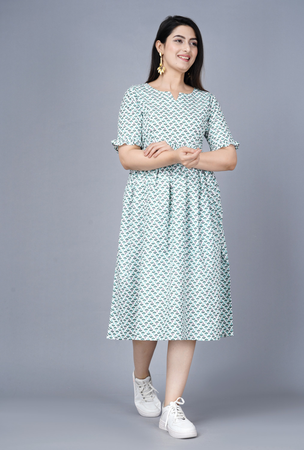 Image of asifarheen Women Fit and Flare Light Green Midi /Calf Length Dress