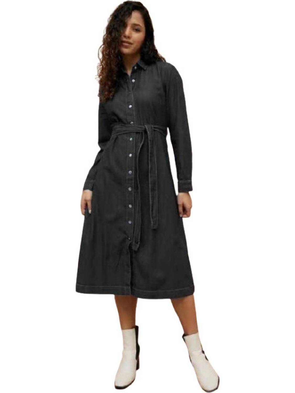 Achyutaya Fashion Women A-line Black Midi/Calf Length Dress