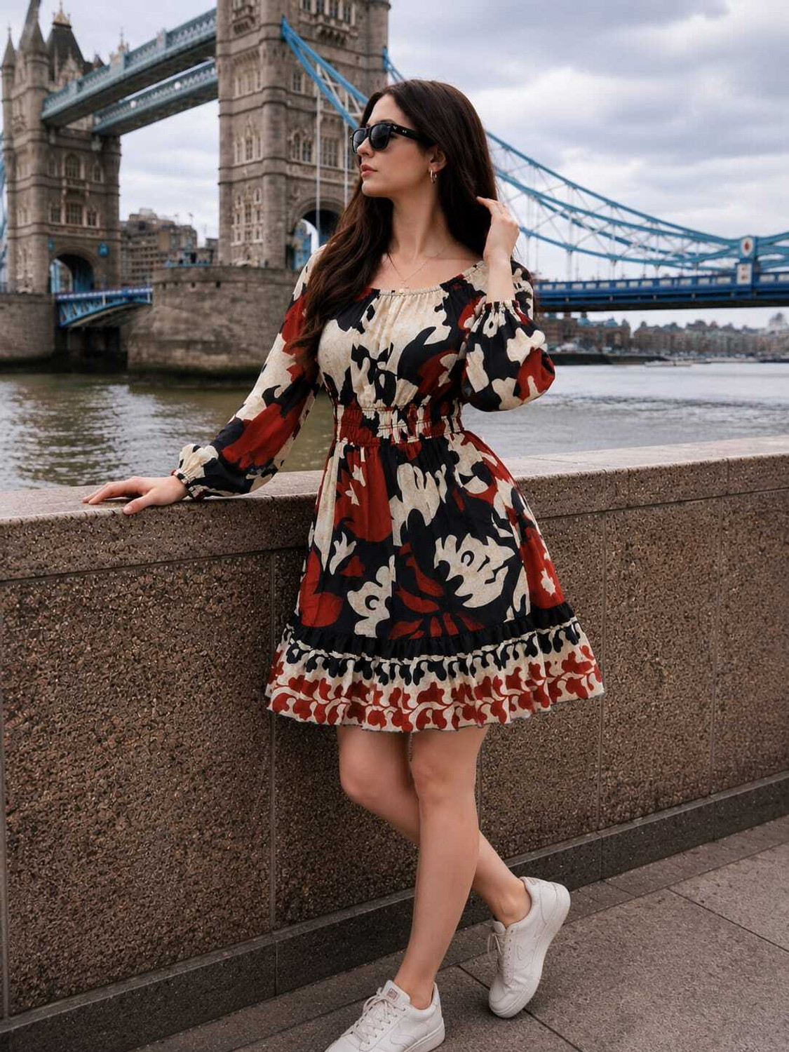 Image of FIORAA Women A-line Multicolor Above Knee /Mid Thigh Length Dress