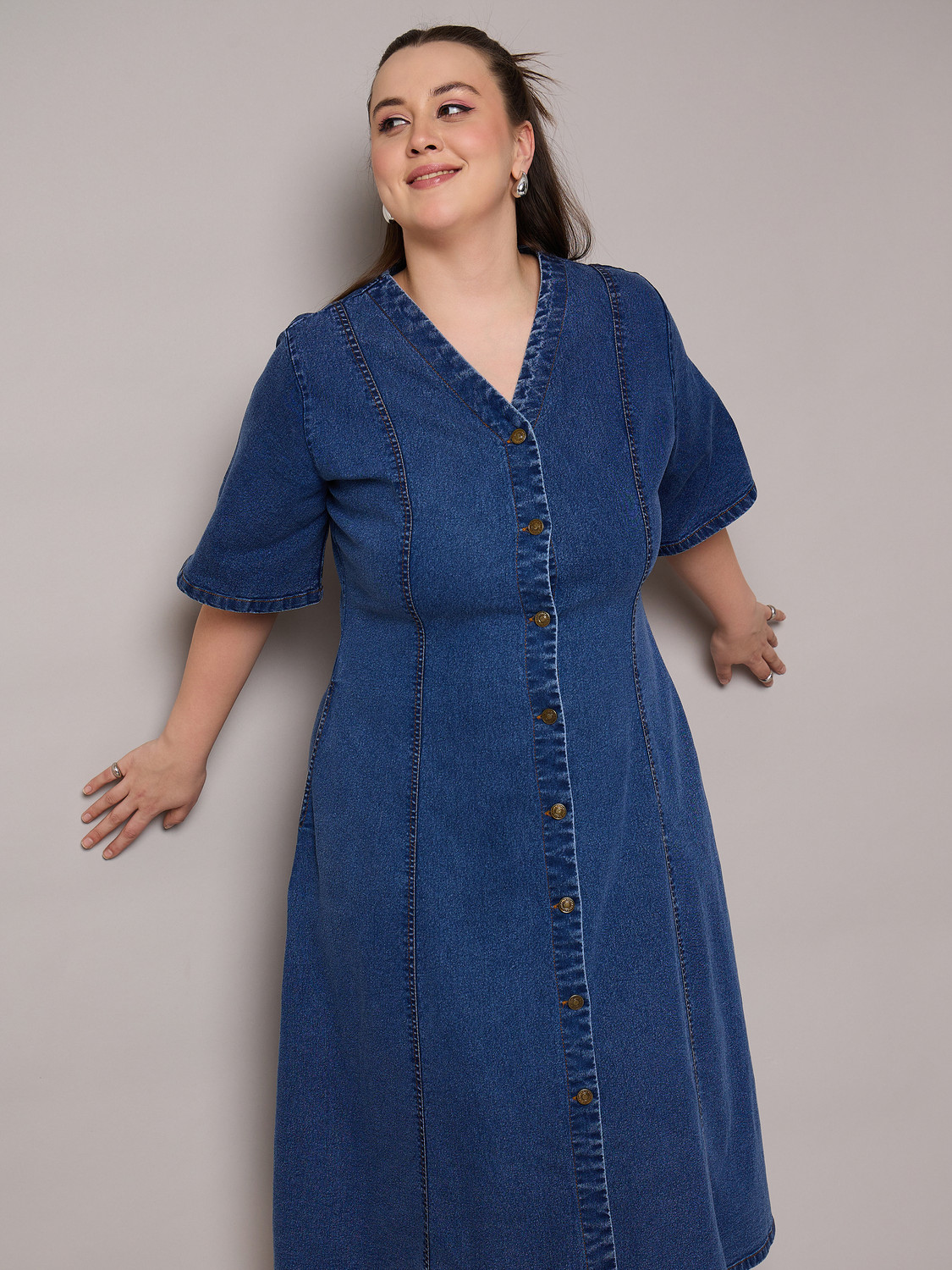 Image of SASSAFRAS Curve Women A-line Dark Blue Midi /Calf Length Dress