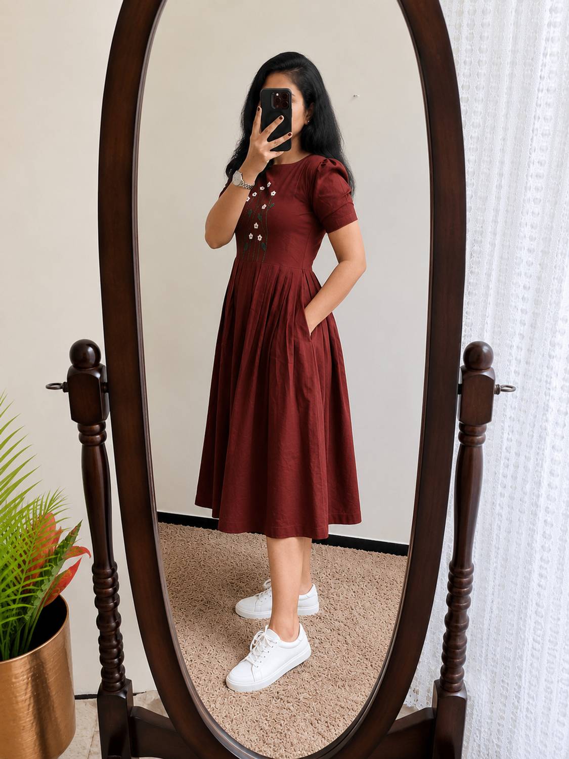 Shri Women Maroon Fit and Flare Midi Dress - Image 3