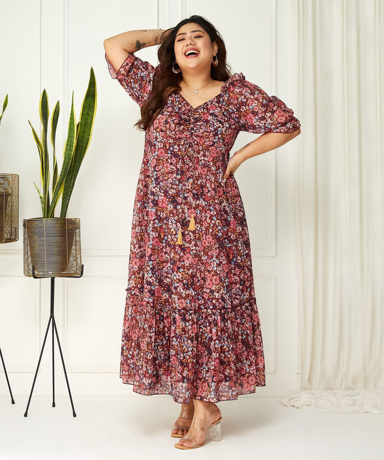 Image of Miss Chase Women Tiered Multicolor Ankle Length Dress