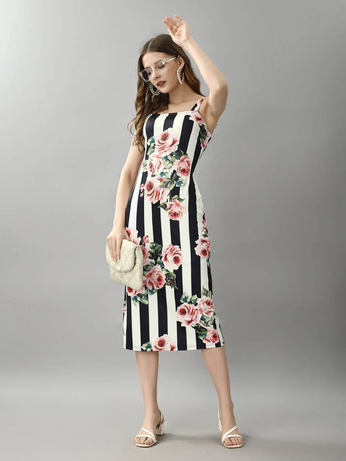 xwager Women Bodycon Multicolor Midi/Calf Length Dress