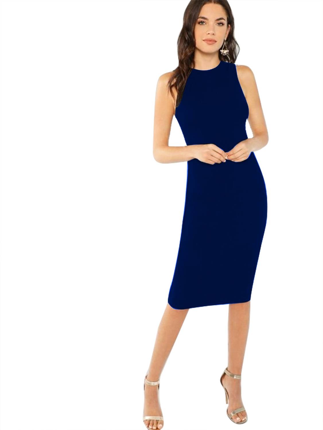 Alekya Women Bodycon Blue Midi/Calf Length Dress