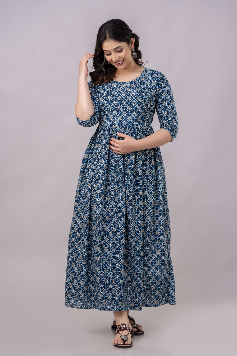 Image of Stylishthreads Women Fit and Flare Blue Midi /Calf Length Dress