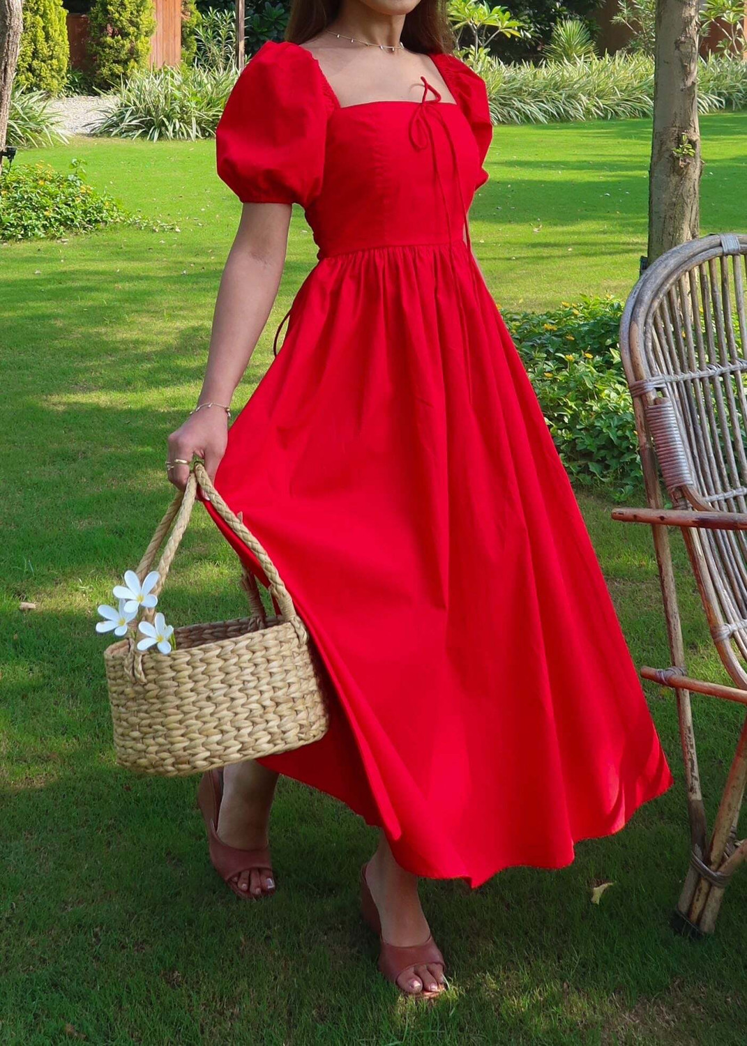 Image of SoniyasKurti Women Fit and Flare Red Midi /Calf Length Dress