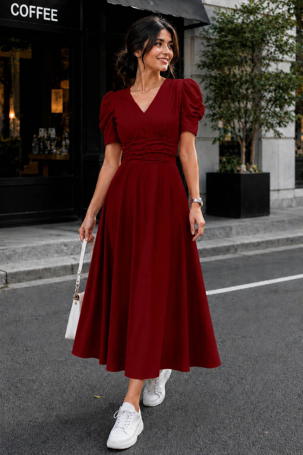 METRONAUT Women A-line Maroon Ankle Length Dress