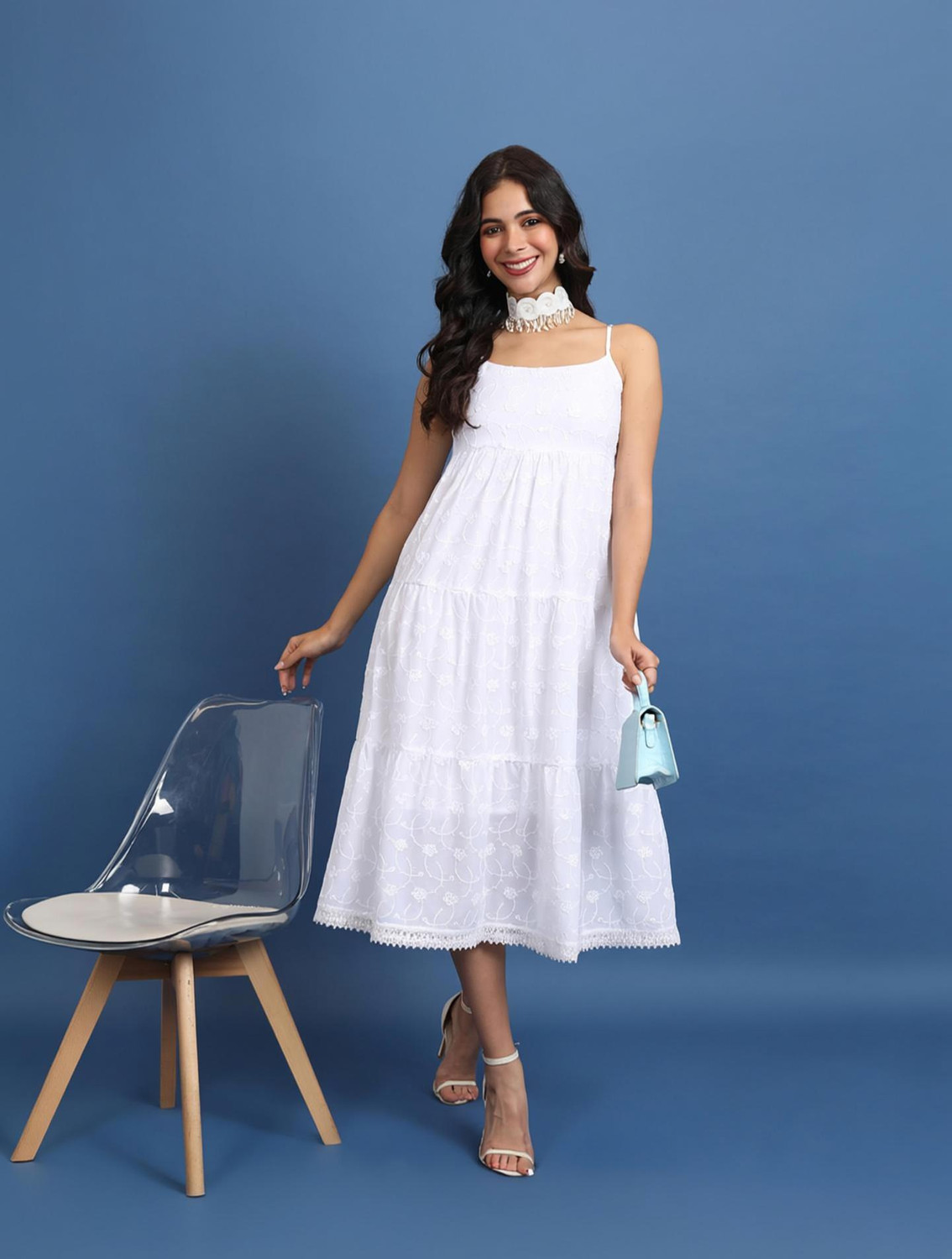 Image of KETCH Women Fit and Flare White Midi /Calf Length Dress