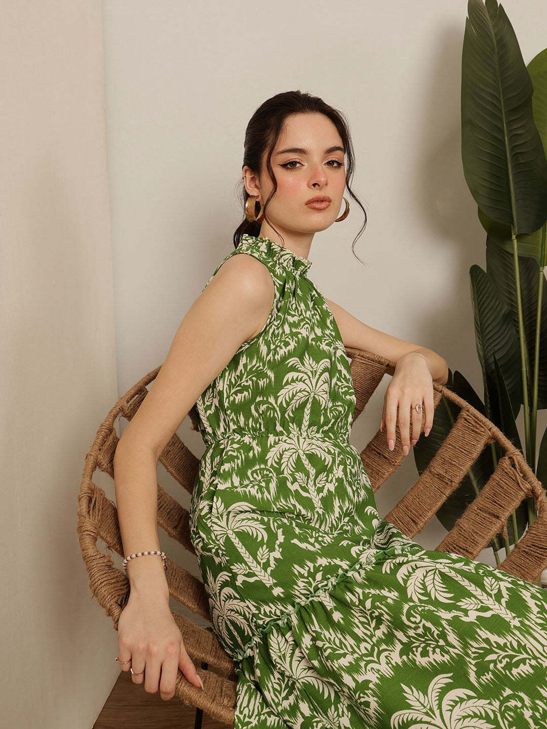 Image of STREET9 Women Fit and Flare Green Below Knee Dress