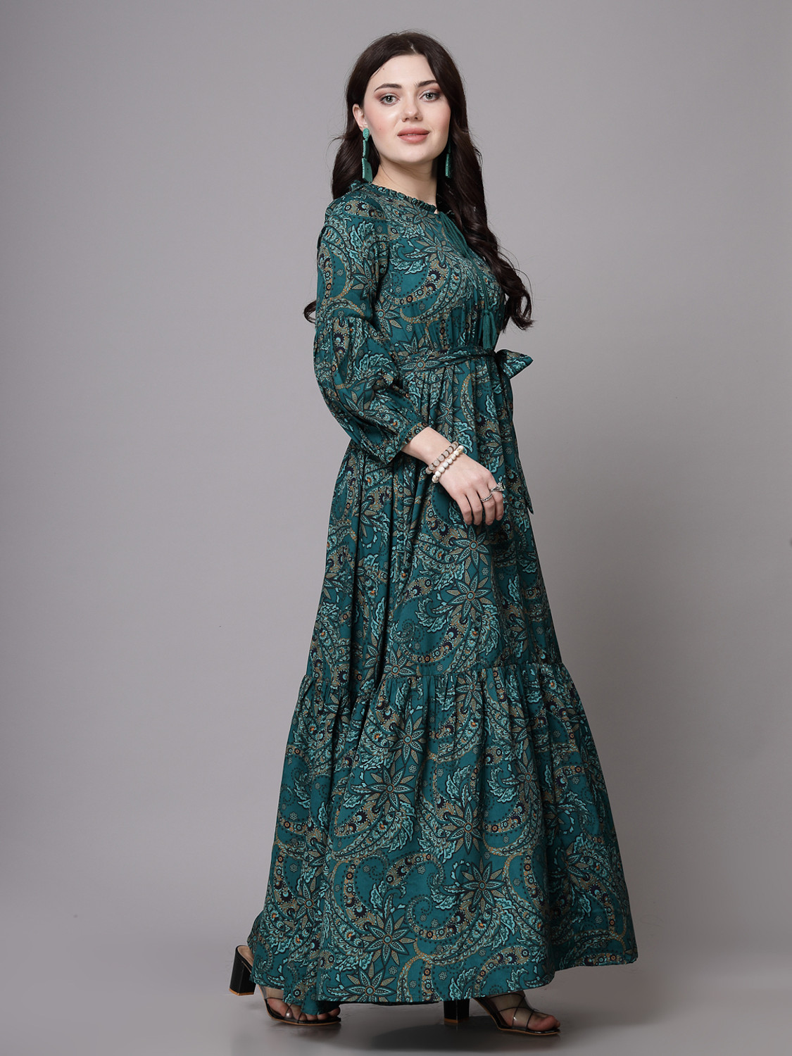 Image of AAYU Women Fit and Flare Green Maxi /Full Length Dress