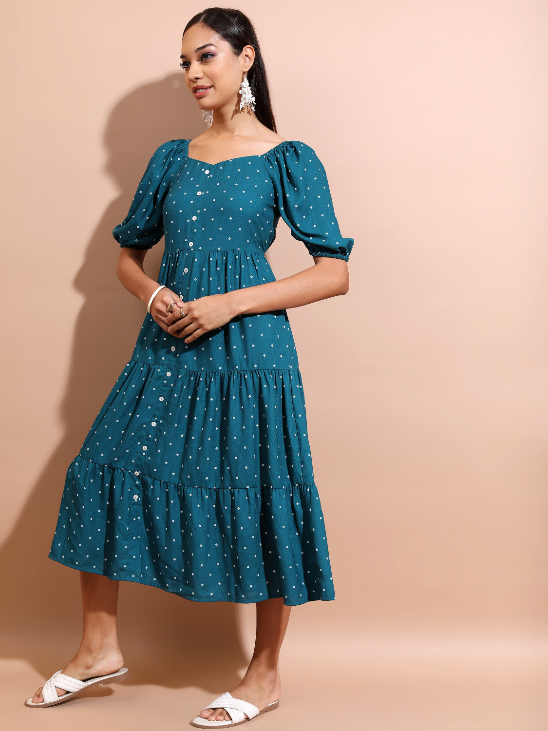 Image of VISHUDH NEW Women Blouson Blue Midi /Calf Length Dress