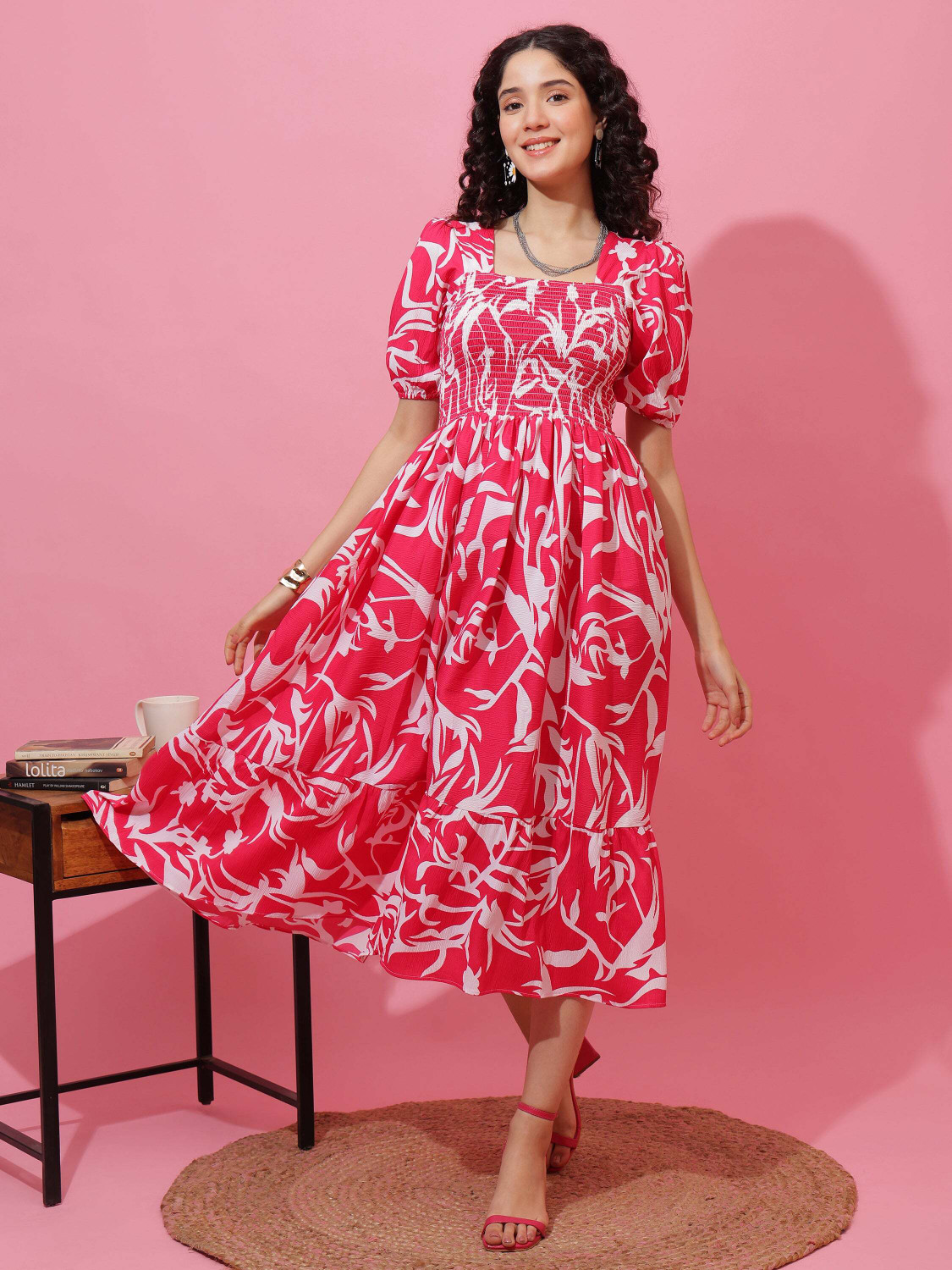 Image of Honky Tonky Women Fit and Flare Pink Midi /Calf Length Dress