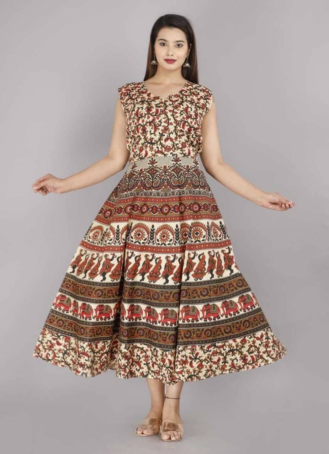 AVKIA Women A-line Multicolor Maxi/Full Length Dress
