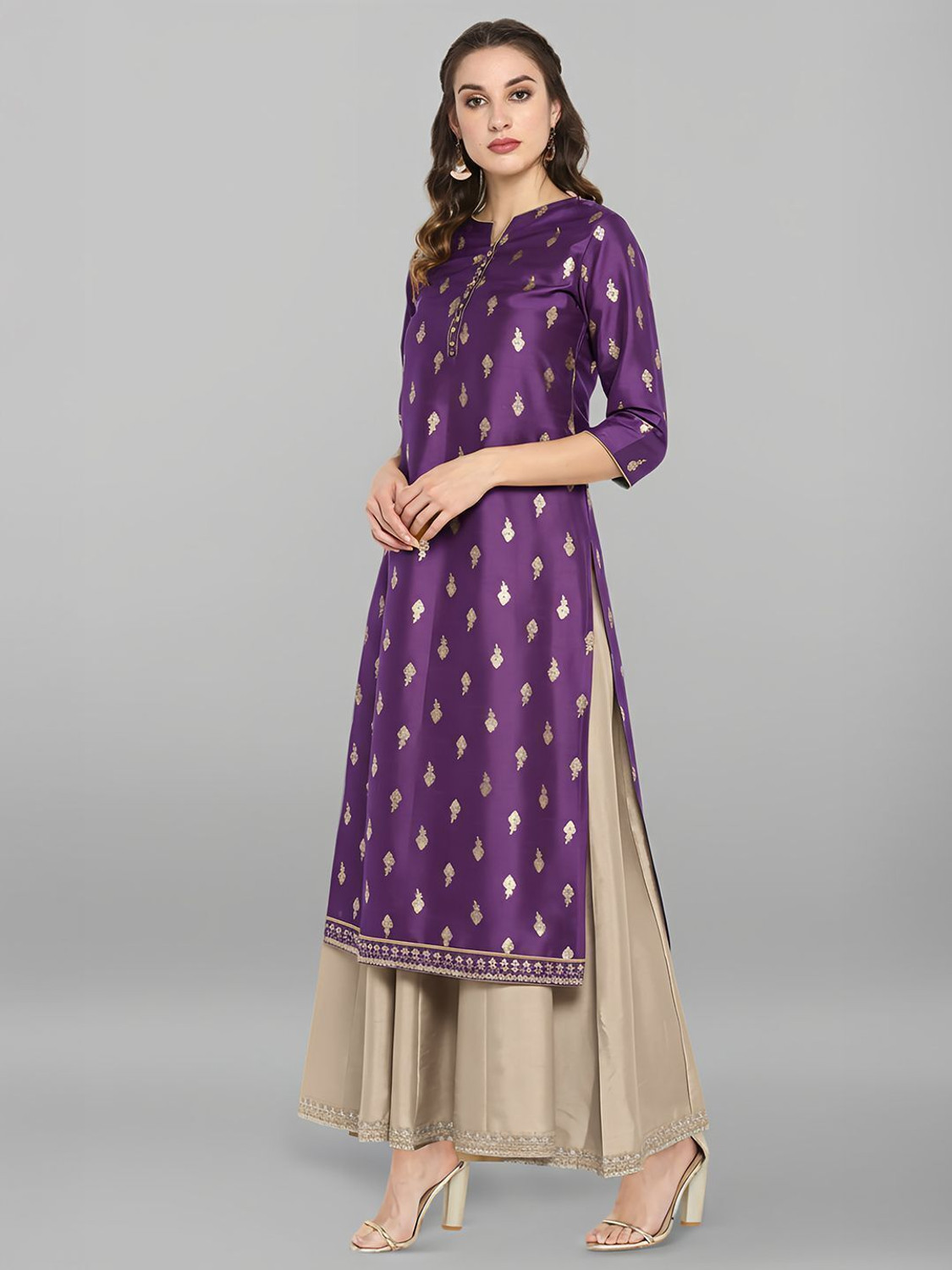 Image of Janasya Women A-line Purple Midi /Calf Length Dress