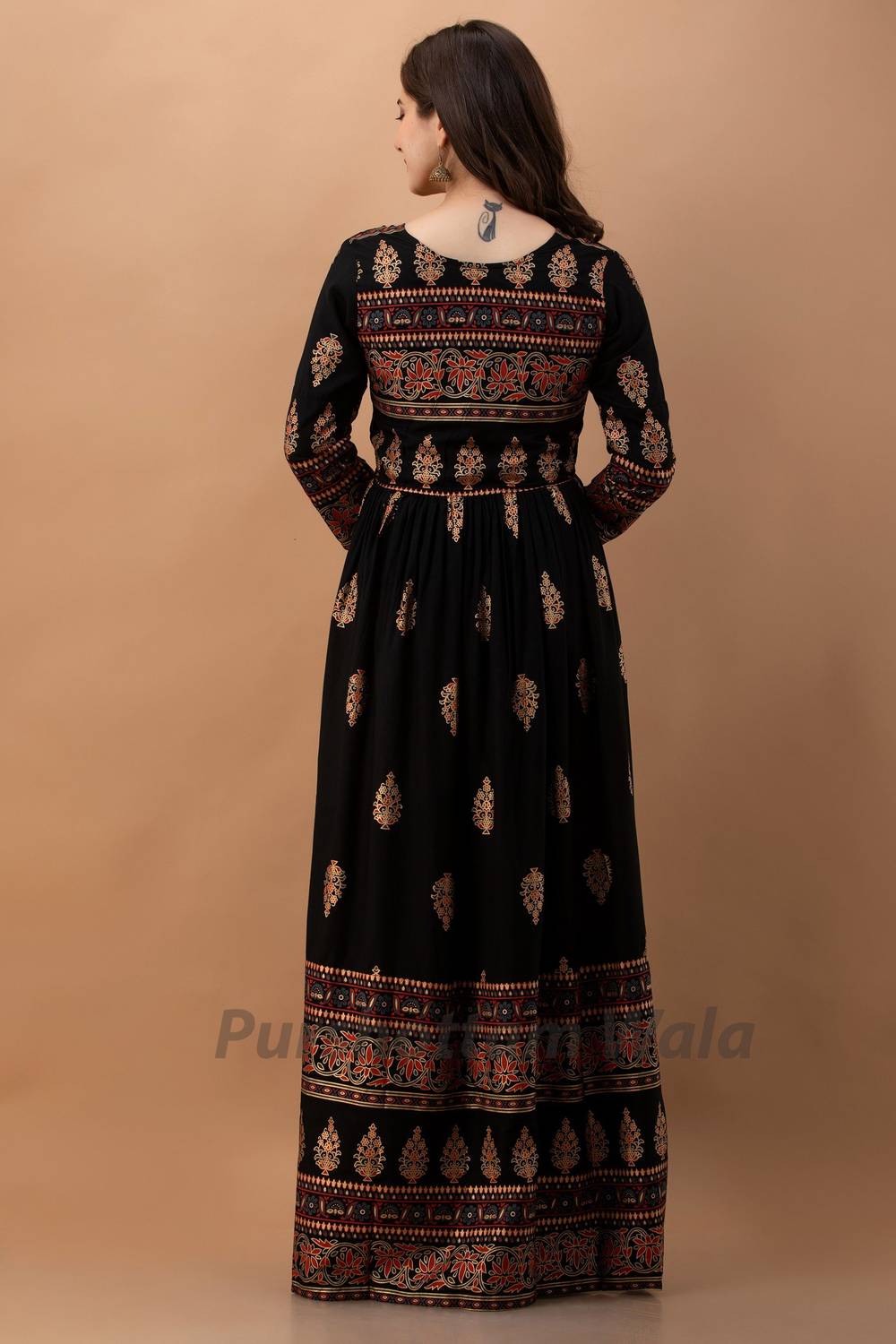 Purshottam Wala Women Fit and Flare Black Ankle Length Dress