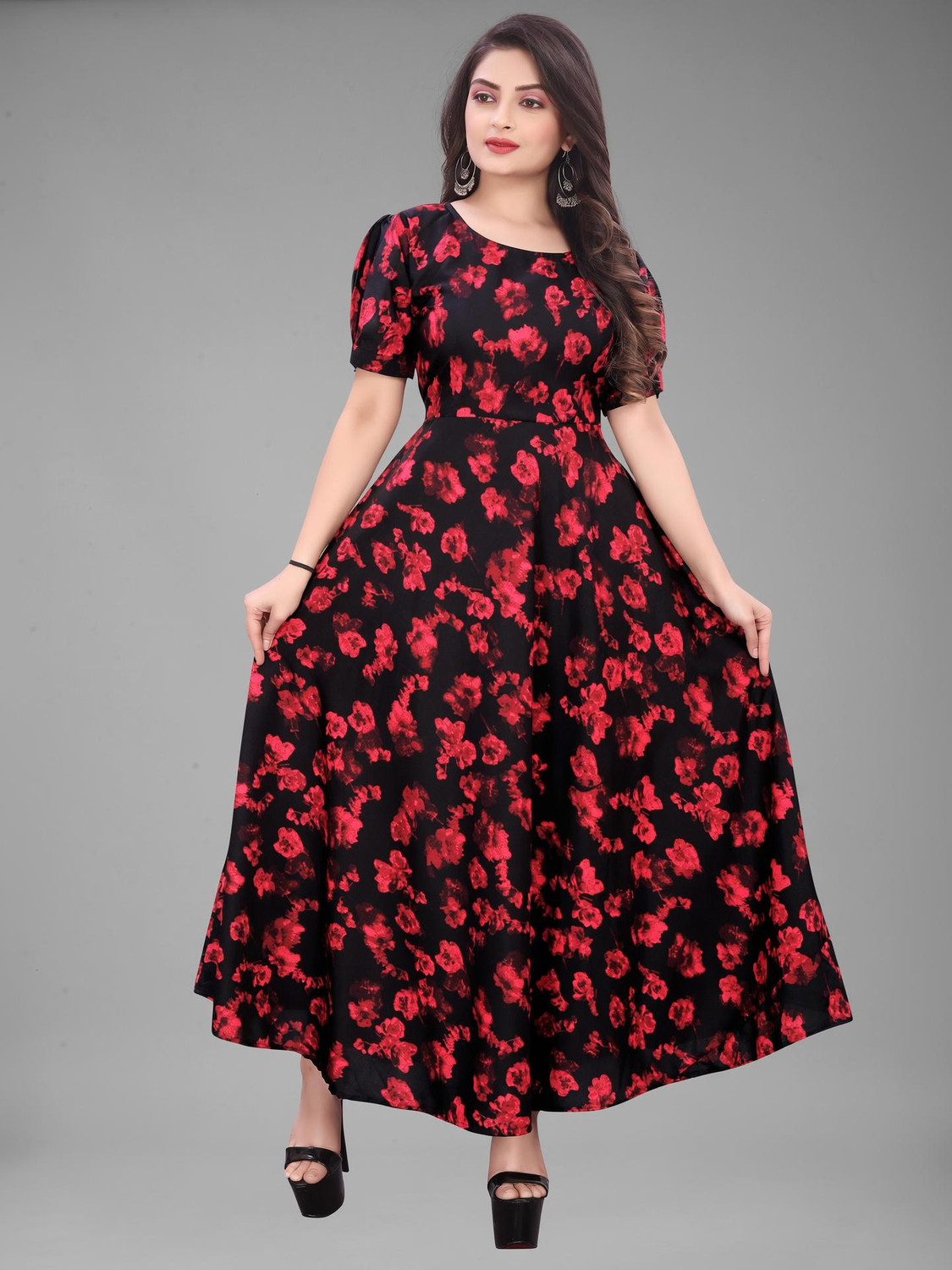 Image of Qena Women Maxi Red, Black Full Length Dress