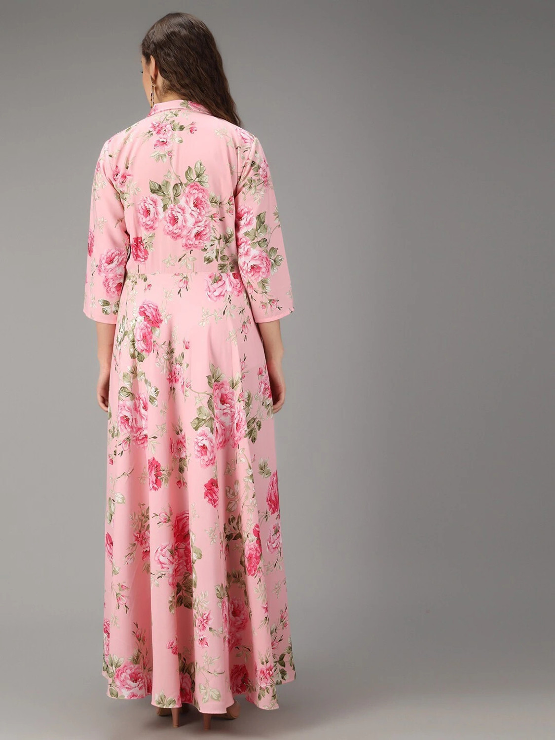 Image of Rudraaksha Women A-line Pink, Green Maxi /Full Length Dress