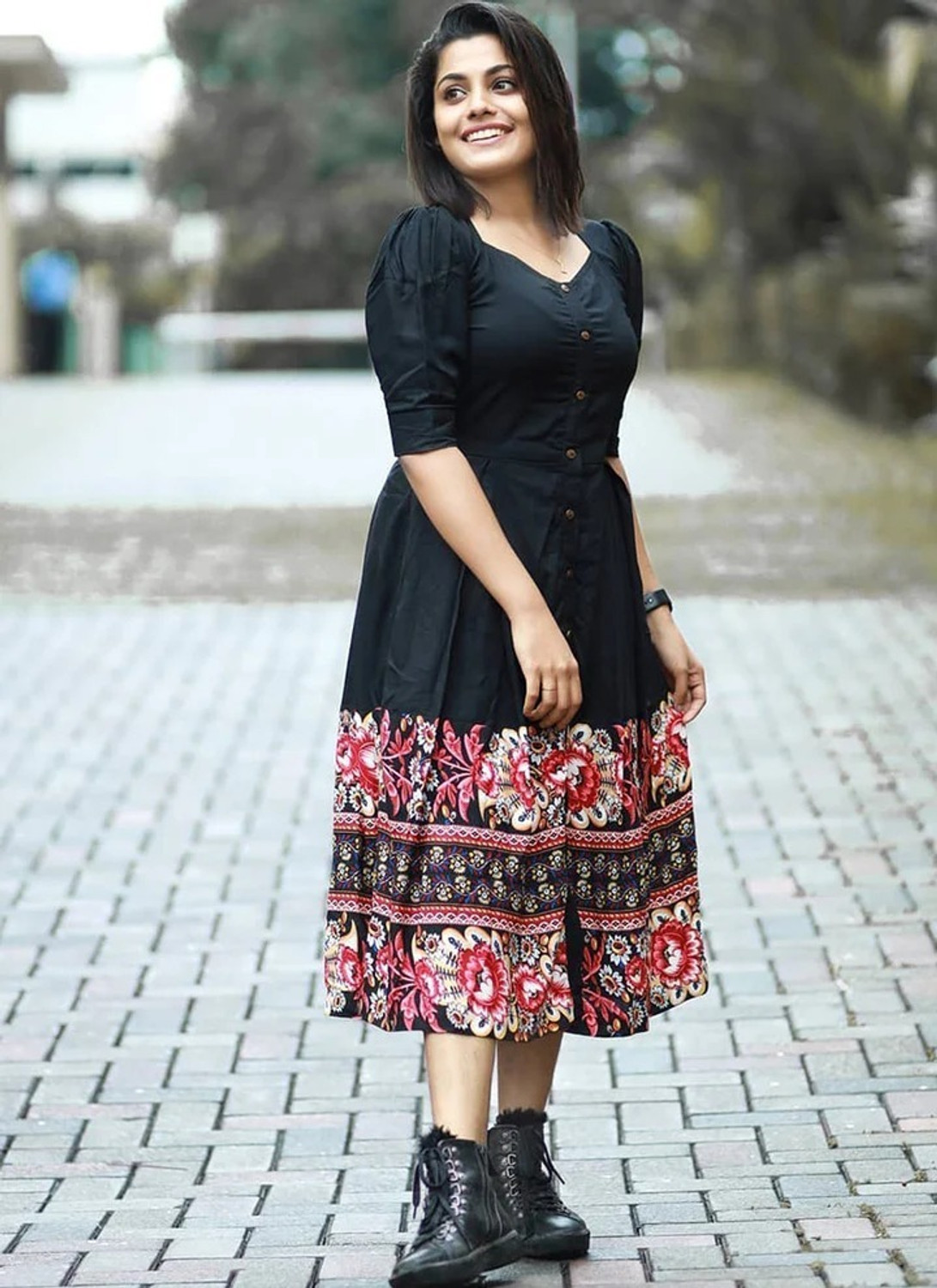 Image of Gulabo Women Fit and Flare Multicolor Midi /Calf Length Dress