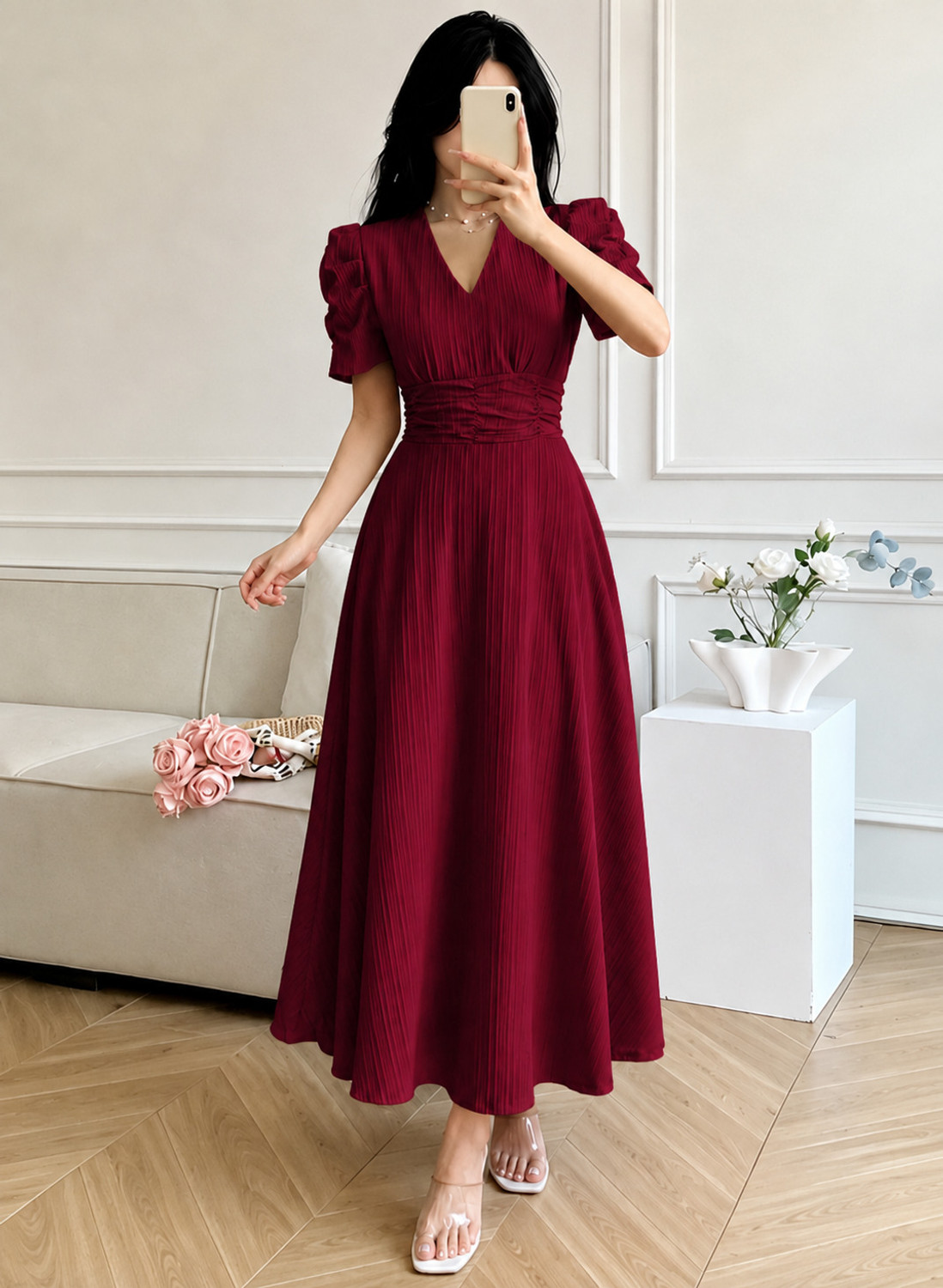 Image of METRONAUT Women A-line Maroon Ankle Length Dress