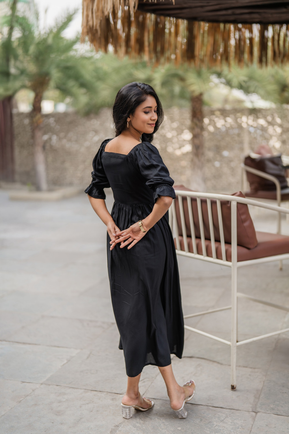 Image of hayclothing Women A-line Black Midi /Calf Length Dress