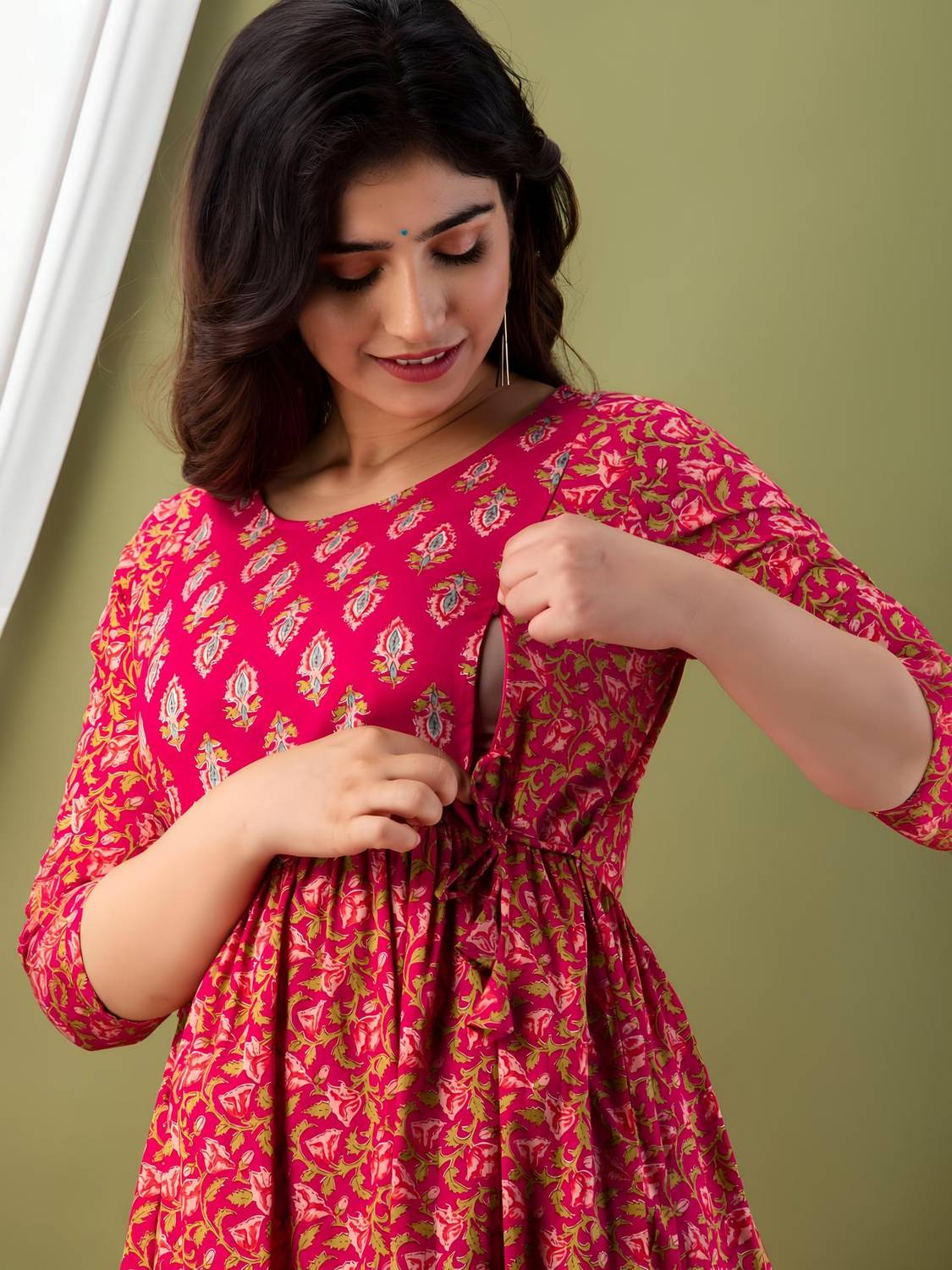 ARKAVYA Women Fit and Flare Pink, Light Green, Light Blue Midi/Calf Length Dress