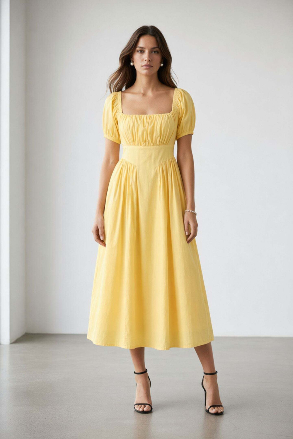 Image of virgio Women Fit and Flare Yellow Midi /Calf Length Dress